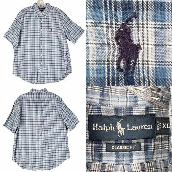 Polo Ralph Lauren Other - Polo Ralph Lauren Shirt Oxford Mens Size XL Short Sleeve Blue Plaid Button Down